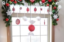 13 whimsy evergreen garland with ornaments and swirls