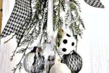 14 black and white Christmas ornament swag with a large bow