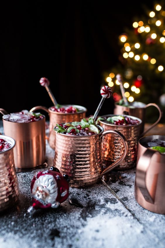 serve holiday drinks in copper mugs