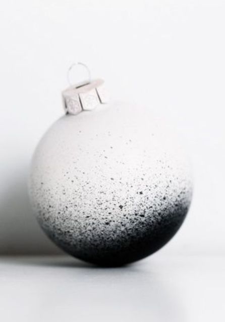 Spray painted black and white ornaments