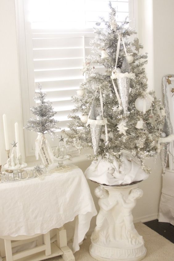 unique silver and white clay ornaments for decorating a silver Christmas tree