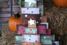 20 colorful reclaimed wood Christmas trees with button decor