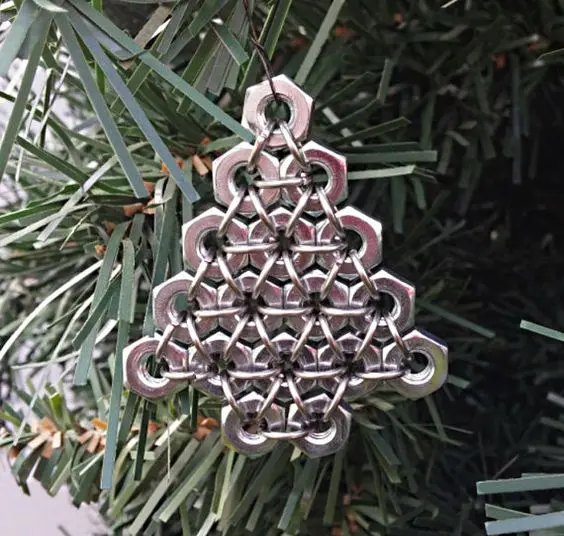 silver hex nut Christmas tree ornament