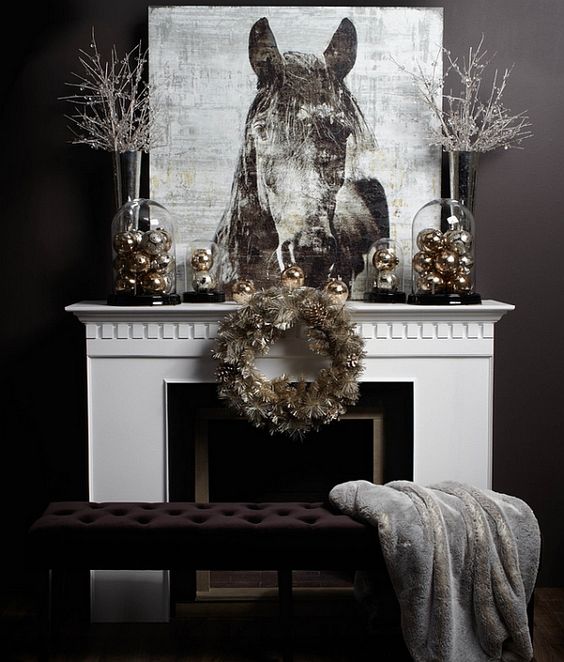sophisticated and cool wintery look with grey and gold cloche, black base filled iwth silver and gold balls