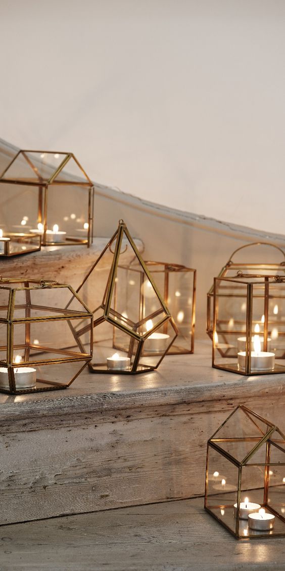 copper geometric candle lanterns