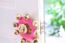 24 pink door knob hanger with gold jingle bells for a glam feel