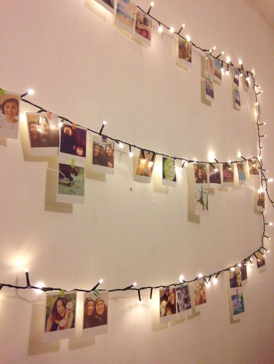 use clips to attach cards to fairy lights