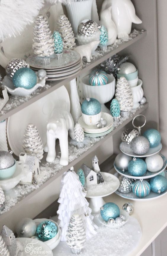 aqua, silver and white Christmas decor