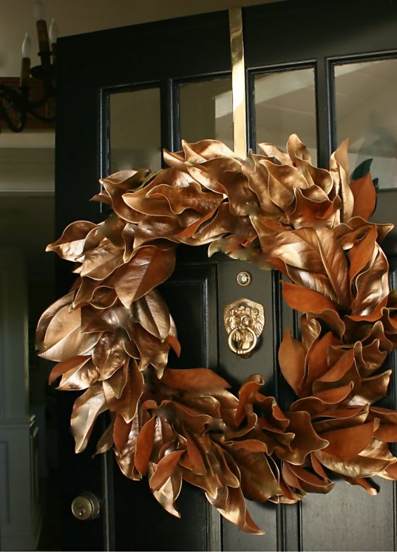 copper magnolia leaves wreath