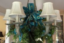 29 foliage, peacock feathers, turquoise and gold decorations
