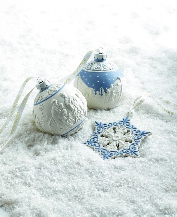 blue and white Christmas ornaments