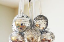 31 oversized silver ornaments look amazingly festive