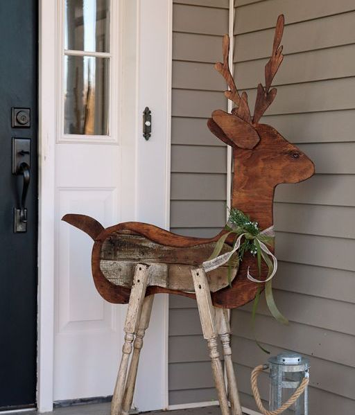 reclaimed wood reindeer for outdoor decor