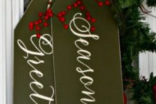 32 Christmas door decor – giant gift tags in olive green