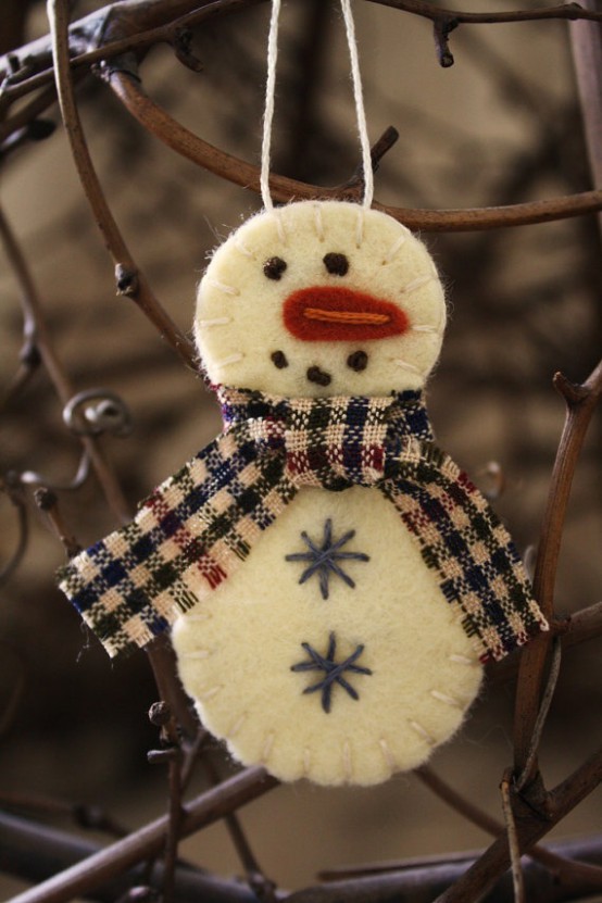 sewn stuffed snowman ornament
