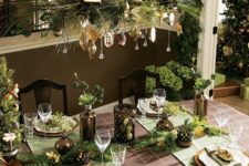 36 greenery and gold ornaments for a candle chandelier