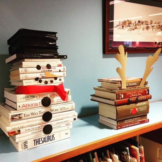 turn a stack of white books into a fun snowman