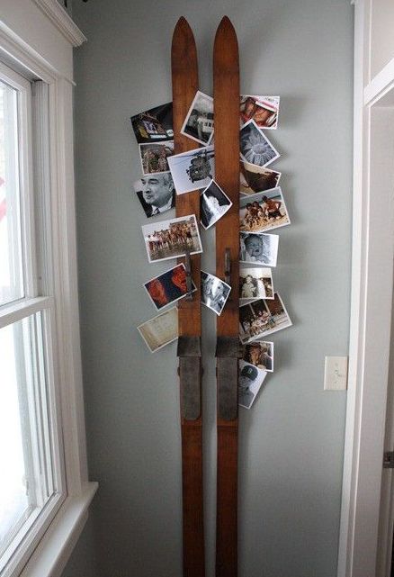 skis can be used for a rustic card and photo display