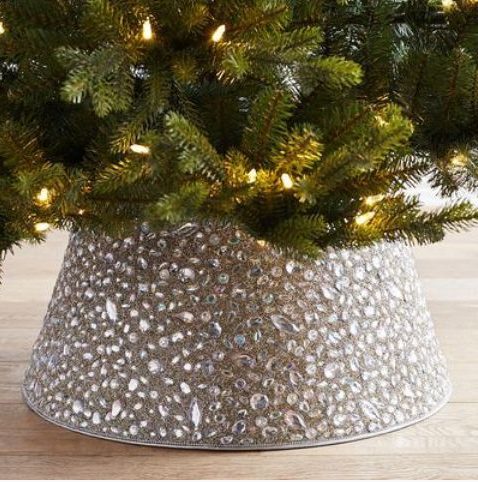 a gem silver Christmas tree collar is ideal for a glam Christmas tree with a touch of sparkle