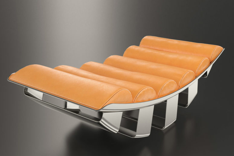 This refined lounger is done in orange leather and inspired by military aircrafts