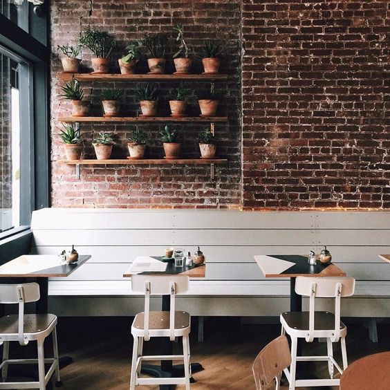 cute little cafe with an industrial and mid-century feel