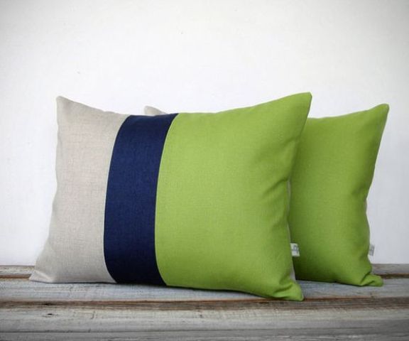 color block pillows with lime green parts