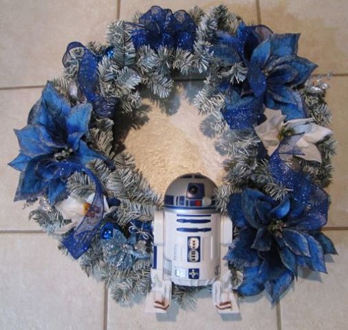 make your own silver and blue wreath and attach a small R2D2 to it