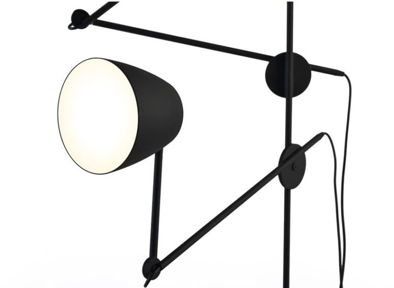 The movement of the lamps at the lighting fixtures imitates that of a black swan tilting its head