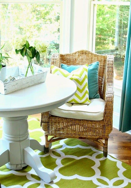 a chevron pillow and a patterned rug can easily bring a trendy flavor to your home