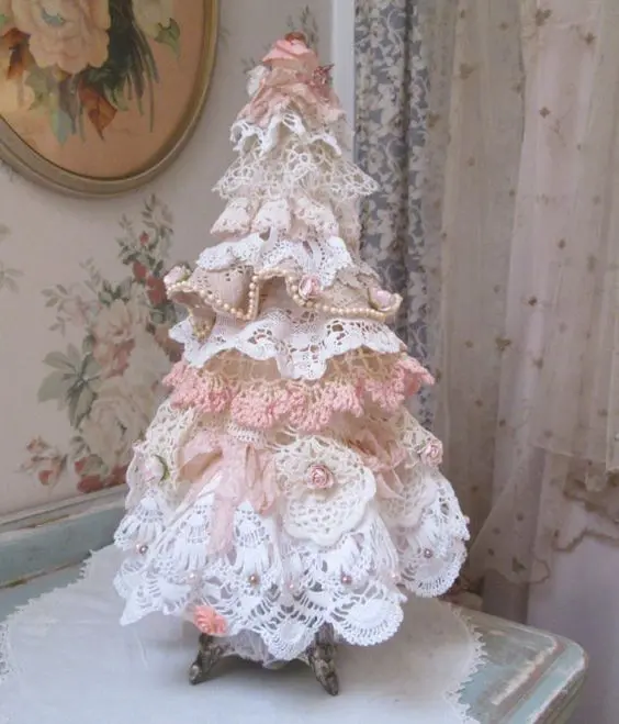 tabletop shabby chic lace Christmas tree