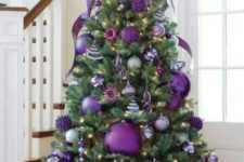 09 purple Christmas tree with oversized glitter ornaments and smaller ones