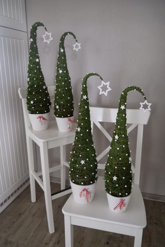 tabletop trees reminding of elf hats