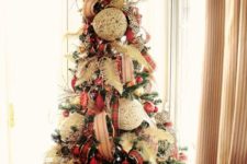 10 Christmas tree with plaid decor and oversized textural ornaments