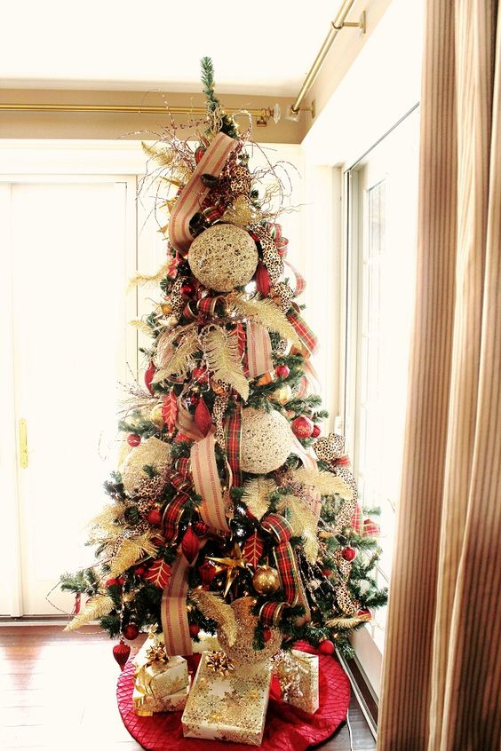 Christmas tree with plaid decor and oversized textural ornaments