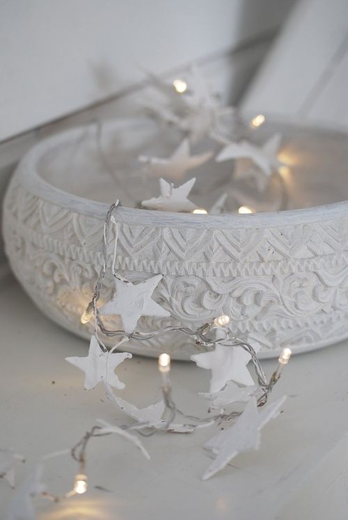 chic white bowl with star string lights