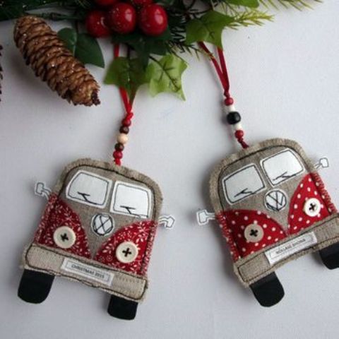 VW van Christmas ornaments of fabric