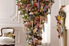 11 an upside down tree and colorful vintage ornaments