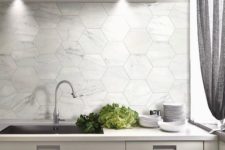 11 large marble hex tiles for a modern kitchen