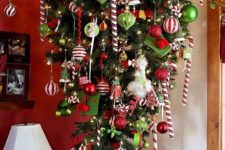 13 red, green and white upside down Christmas tree