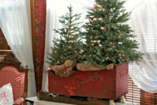 13 vintage red sleigh with a Christmas tree duo with lights