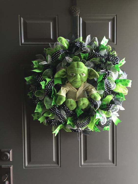 Star Wars Yoda wreath of colorful deco mesh