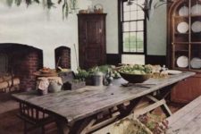 14 rustic-styled home with a farm rough wooden table and benches