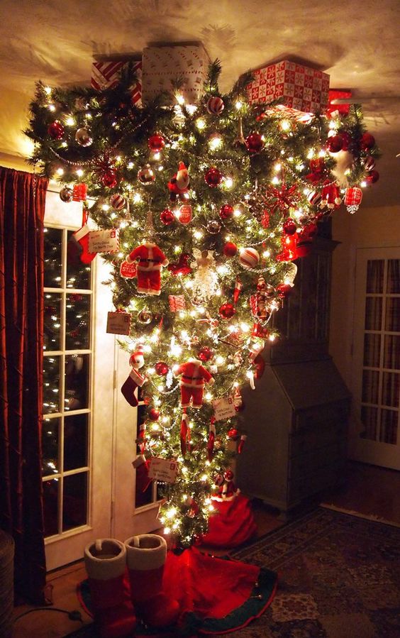 traditional decor for an upside down Christmas tree