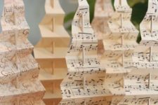 15 music sheet Christmas trees on wood slices