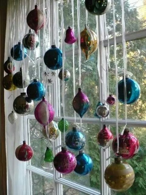 Gypsy styled Christmas ornament window hanging