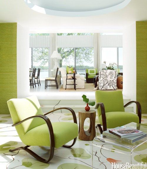 cool upholstered lime gren chairs and walls