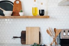 17 marble small hexagon tiles and a marble countertop look harmonious together