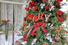19 large rustic tree with plaid bows, letters, pinecones and antlers