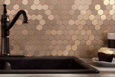 19 such a copper hexagon tile backsplash will give a refined touch to any kitchen