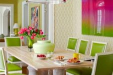 21 greenery upholstered chairs and a bold artwork will spruce up any dining space